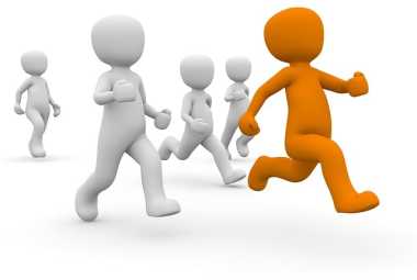 white clip art people running and the one in front is orange
